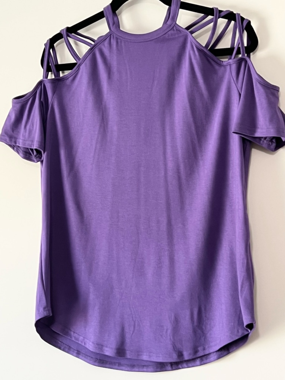 Purple Cold-Shoulder Women's Top with Criss Cross Strappy Detail